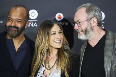 Sarah Jessica Parker fashions a Chanel jacket and Tracey Reese dress at the HBO Espana launch Madrid