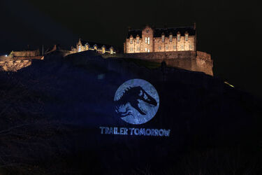 General Views as Universal Pictures project Jurassic World Fallen Kingdom logo for launch of first trailer on December 7 2017 in London General Views as Universal Pictures project Jurassic World Fallen Kingdom logo for launch of first trailer on December 7 2017 in London