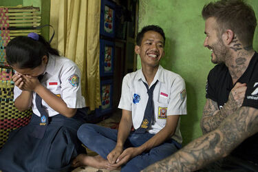 UNICEF Goodwill Ambassador David Beckham visits Indonesia to meet children tackling violence and bullying in the classroom