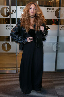 Lion Babe Jillian Hervey and Lucas Goodman leaving BBC Radio 1 Live Lounge after performing on the show London