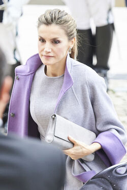 Queen Letizia wears Carolina Herrera ensemble to the National assembly at the Palacio De Sao Bento during the 3rd day of her official visit to Portugal