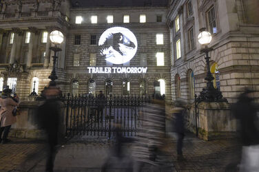 General Views as Universal Pictures project Jurassic World Fallen Kingdom logo for launch of first trailer on December 7 2017 in London General Views as Universal Pictures project Jurassic World Fallen Kingdom logo for launch of first trailer on December 7 2017 in London