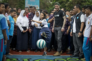 UNICEF Goodwill Ambassador David Beckham visits Indonesia to meet children tackling violence and bullying in the classroom