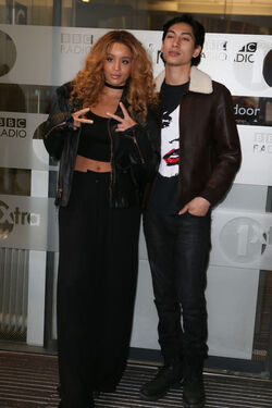 Lion Babe Jillian Hervey and Lucas Goodman leaving BBC Radio 1 Live Lounge after performing on the show London