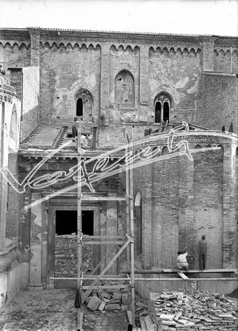 Cattedrale di Vicenza : Restauro 1945-1950. lastra di vetro - negativo bianco e nero fto mm 130x180