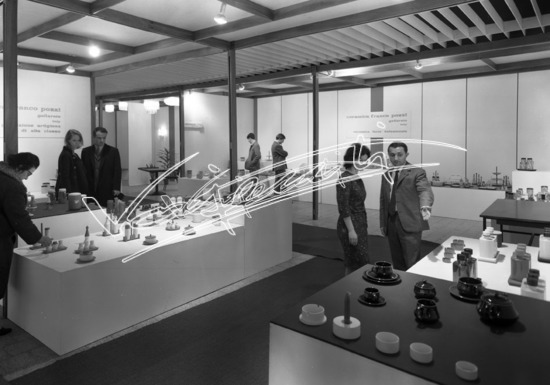 Fiera di Vicenza 1967 : Salone Internazionale della Ceramica: Stand Ceramica Franco Pozzi. Pellicola - negativo bianco e nero fto mm 130X180