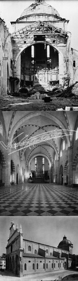 Cattedrale di Vicenza : Restauro 1945-1950: Fotomontaggio. lastra di vetro - negativo bianco e nero fto mm 130x180