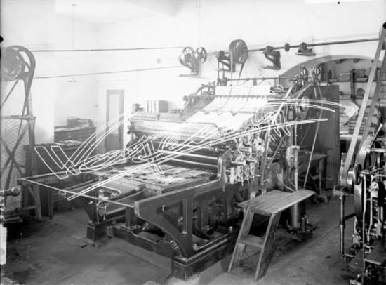 Tipografia Rumor. lastra di vetro - negativo bianco e nero fto mm 180x240