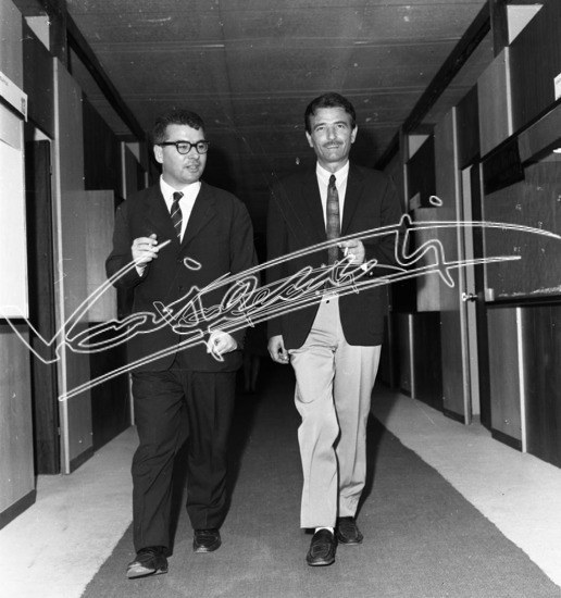 Fiera di Vicenza 1967 : Mostra dell`Oreficeria: Fina, Mariano e Pinton, Osvaldo. Pellicola - negativo bianco e nero fto mm 60x60