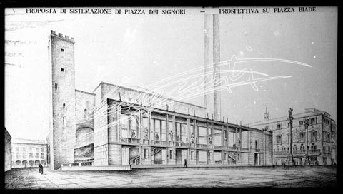 Piazza dei Signori. lastra di vetro - negativo bianco e nero fto mm 130x180
