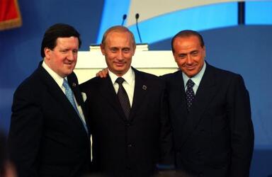 VERTICE NATO RUSSIA GEORGE ROBERTSON CON SILVIO BERLUSCONI E VLADIMIR PUTIN