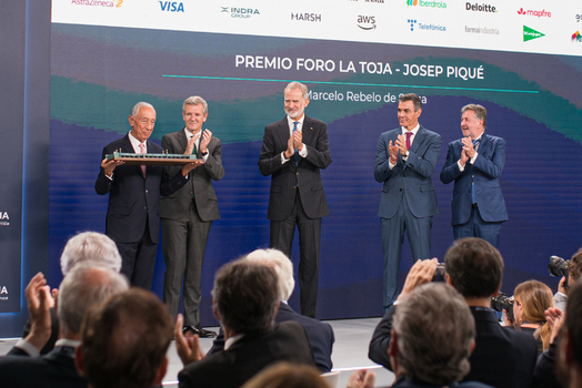 Felipe VI and Pedro S&aacute;nchez attend the opening of the La Toja Forum in O Grove Pontevedra 