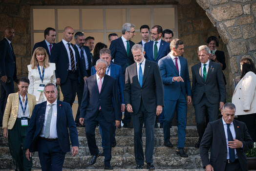 Felipe VI and Pedro S&aacute;nchez attend the opening of the La Toja Forum in O Grove Pontevedra 