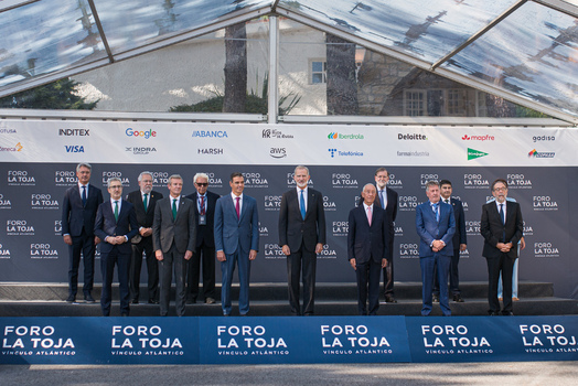 Felipe VI and Pedro S&aacute;nchez attend the opening of the La Toja Forum in O Grove Pontevedra 
