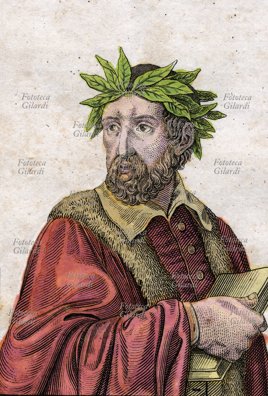 Torquato TASSO (11 marzo 1544 – 25 aprile 1595), poeta, scrittore e drammaturgo italiano, ritratto in una incisione acquarellata del XIX secolo.