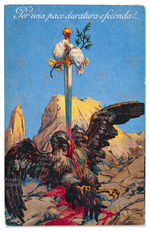 PRIMA GUERRA MONDIALE Per una pace duratura e feconda!... allegoria anti austriaca: una robusta spada trafigge l\