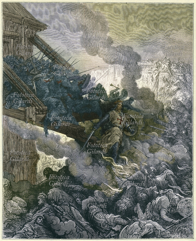 CROCIATE Goffredo di Buglione (1060 circa – 18 luglio 1100), entra in Gerusalemme con i suoi crociati, dopo aver assediato la città dal 7 giugno al 15 luglio 1099. Tavola di Gustave Doré per l\