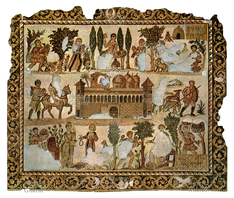 ANCIENT ROME Scenes of the life in campaign around to a great villa. Art of roman Africa: Mosaic of the end of the IV sec. from the villa of Dominus Julius to Carthage. Tunisi, Museum of the Bard