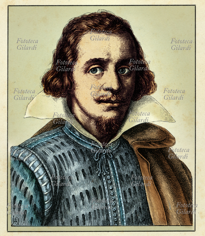 Gabriel ROLLENHAGEN o Rollenhagius (1583-1619) poeta tedesco e latino, scrittore ed emblematico. Ritratto, versione colorata di una incisione di Hugo Bürkner (1818-1897), Germania 1854