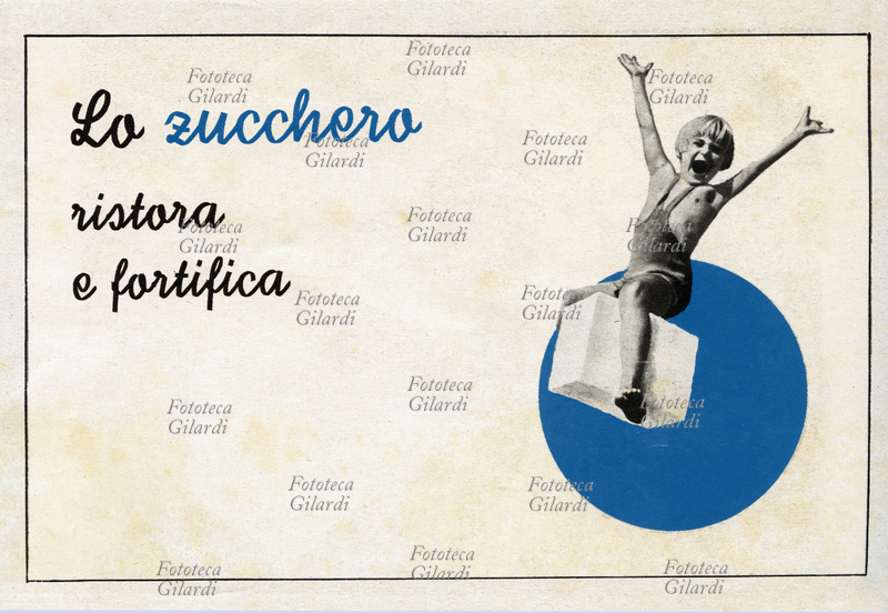 ALIMENTAZIONE "Lo zucchero ristora e fortifica". Manifesto pubblicitario a favore del consumo dello zucchero nell\