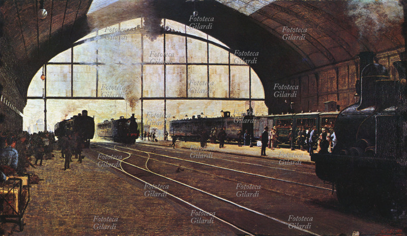 Angelo MORBELLI (1853-1919) Stazione Centrale a Milano. Olio su tela,1889.