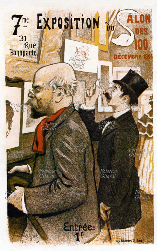 Paul VERLAINE (1844-1896) Il poeta e accanto a lui, Jean Moréas critico letterario, ritratti in un manifesto di F.A. Cazals per la 7a Esposizione del \