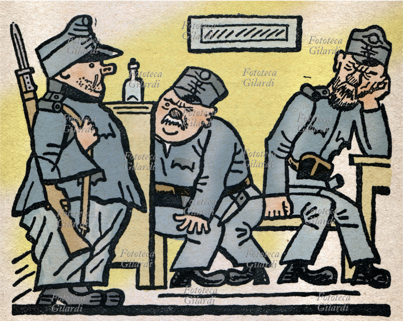 Jaroslav HASEK (1883-1923) «Al mattino quei due avevano scortato Svejk , baionetta in canna, con la paura che fuggisse, poi Svejk li aveva portati qui ed ora toccava a lui sorvegliarli.» Illustrazione da: \