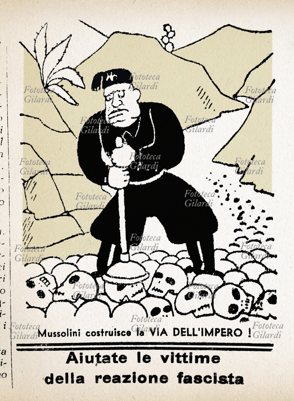 ITALIA ETIOPIA 1935 1936 Caricatura apparsa sulla stampa clandestina contro la guerra d\