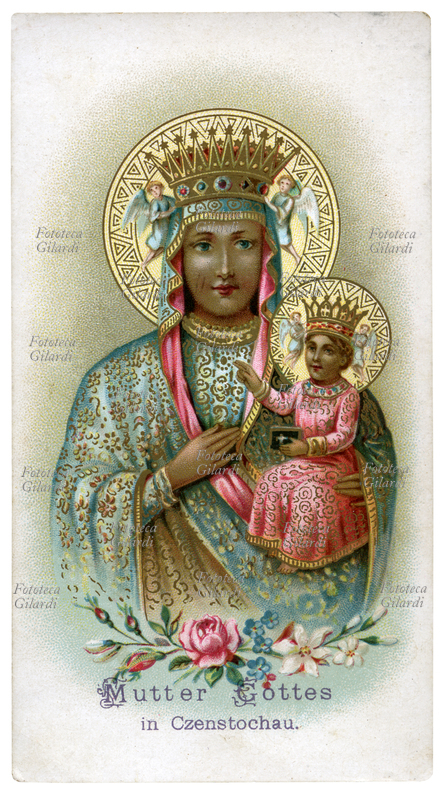 MADONNA NERA di Czestochowa. Le corone della Madre e del Bambino sono sorrette da angeli. L\