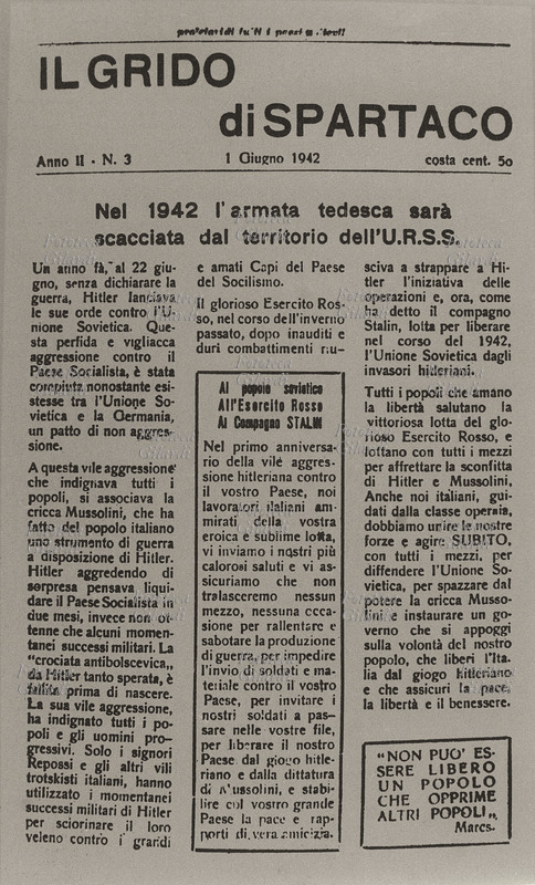 RESISTENZA Stampa clandestina: prima pagina de \
