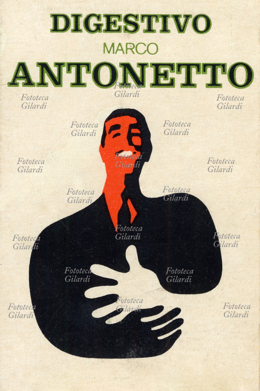 MEDICINALI Manifesto pubblicitario per il digestivo Marco Antonetto. Grafica di Armando Testa. Italia 1975 circa
