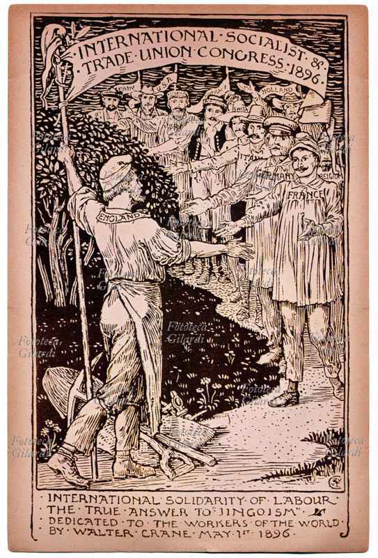 HISTORY OF THE WORKER MOVEMENT poster by Walter Crane for the Congress of the Socialist and Trade Unions in London on 1st May 1896
