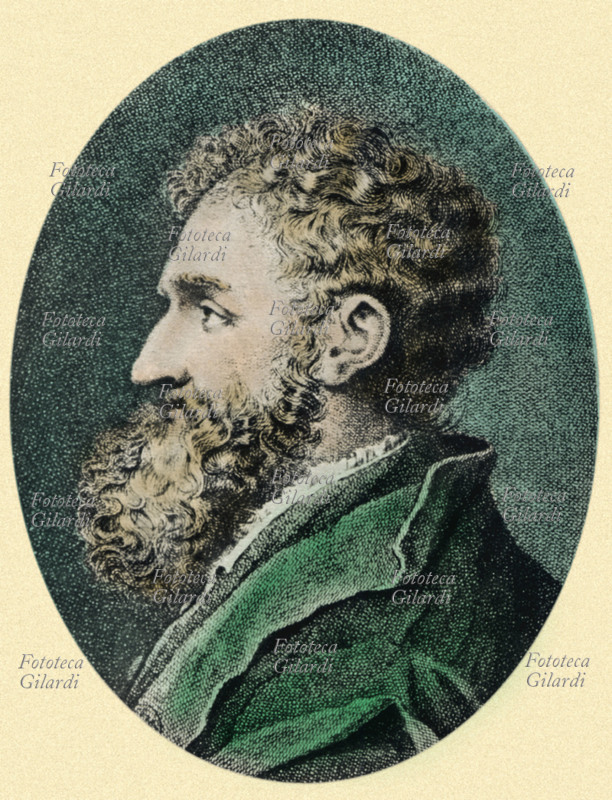 Anton Francesco DONI (16 maggio 1513 – settembre 1574), letterato, editore, traduttore e novellatore di Firenze. Frate servita, condusse una vita avventurosa a Venezia, Piacenza e Firenze. Tra le opere: I mondi (1551-1552), I marmi (1553). Incisione colorata da ritratto coevo, Italia XIX secolo.