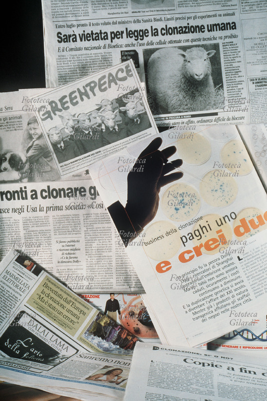 CLONAZIONE varie pagine di giornali che trattano il problema della clonazione umana. \