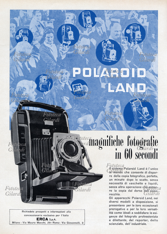 POLAROID table advertisement from the sector magazine "Polaroid Land Magnificent photographs in 60 seconds", 1961
