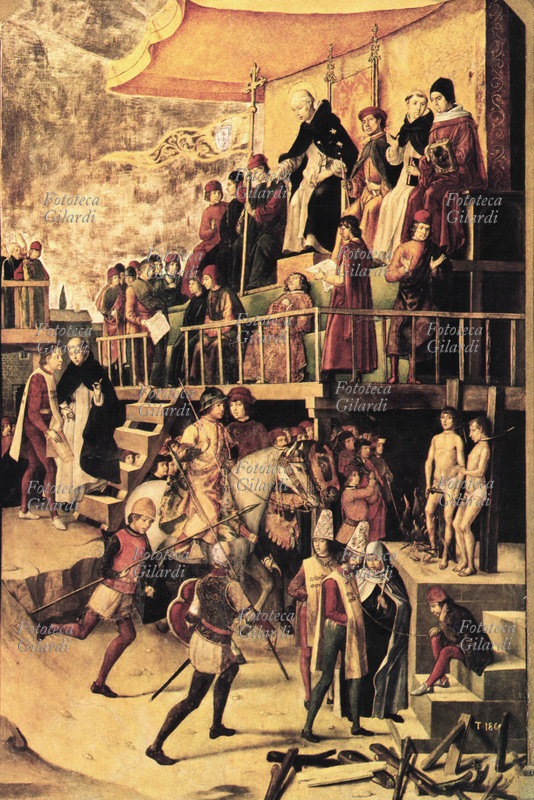 INQUISIZIONE Autodafé, dipinto di Pedro Berruguete (ca.1450-1504). Il Tribunale dell\
