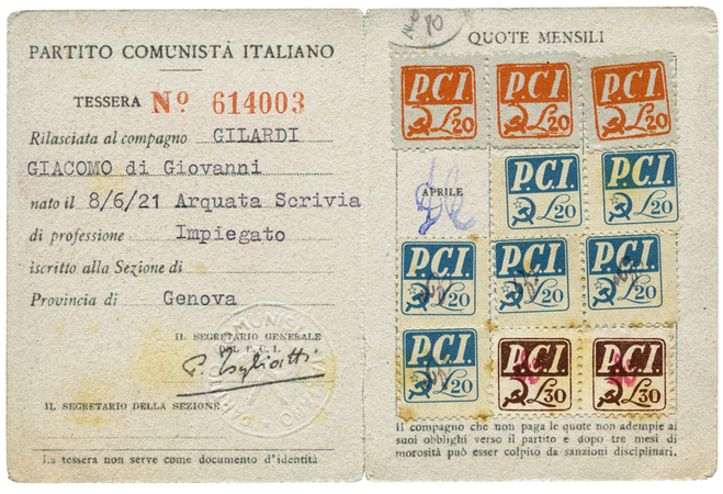 TESSERA DEL PARTITO COMUNISTA ITALIANO 1946 TESSERA DEL PARTITO COMUNISTA ITALIANO 1946