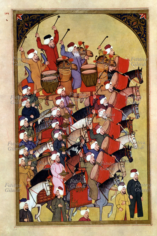 MUSICA Una Banda musicale islamica. Miniatura, Turchia XVI secolo