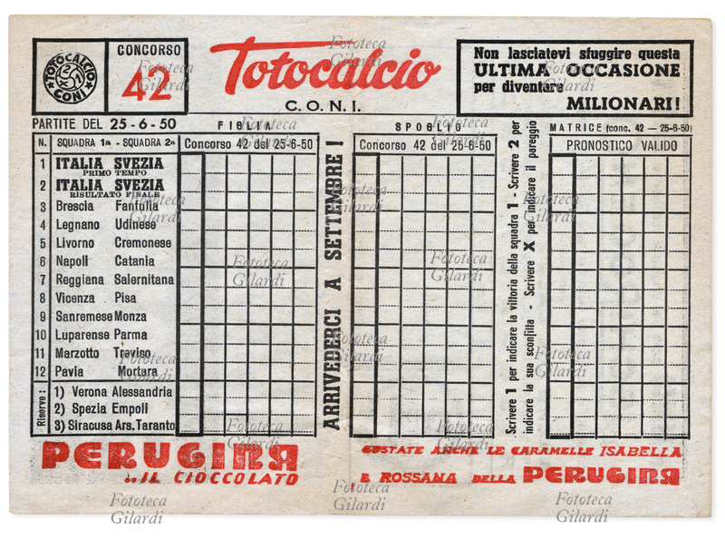 TOTOCALCIO schedina dell\