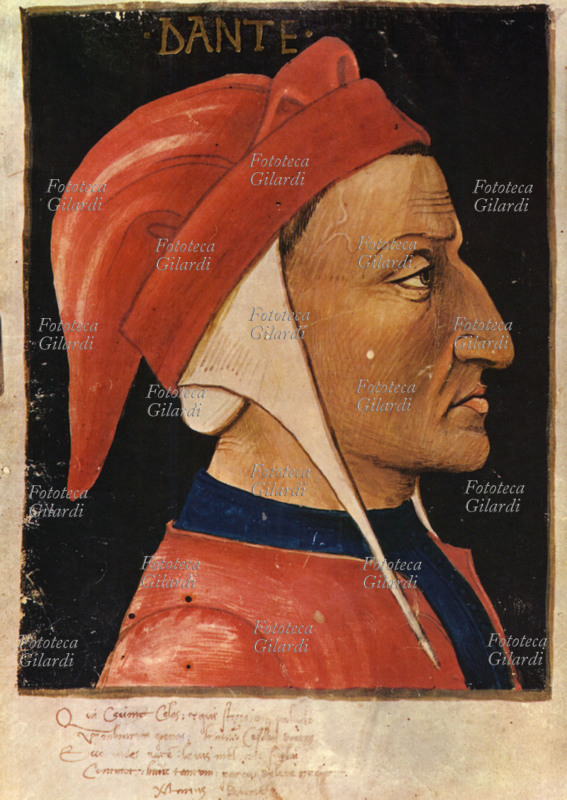 DANTE ALIGHIERI (1265-1321) ritratto del sommo poeta attribuito a Giovanni del Ponte, dal codice 1040.