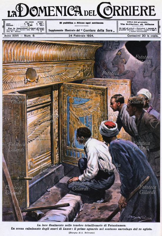 ARCHEOLOGIA "La luce finalmente nelle tenebre trimillenarie di Tutankamen. La scena culminante degli scavi di Luxor: il primo sguardo nel sontuoso sarcofago del re egizio". Il 16 febbraio 1924 l\