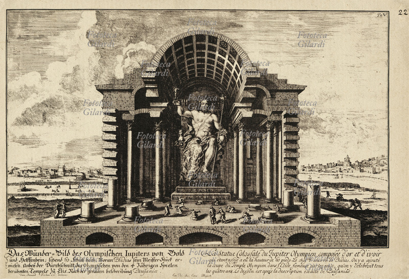 ARCHITETTURA La statua di Zeus Olimpico (opera di Fidia) a Elide. Incisione dalla serie \