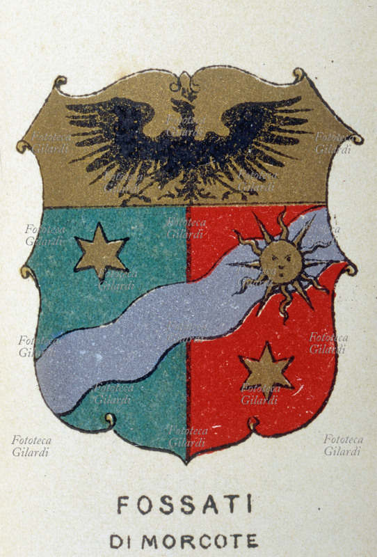 STEMMA Fossati di Morcote, famiglia patrizia del Canton Ticino. Scudo troncato, nel primo di oro all\