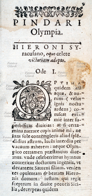 PINDARO (518 a.C. circa – 438 a.C. circa), poeta greco antico, tra i maggiori esponenti della lirica corale. Pagina dai \