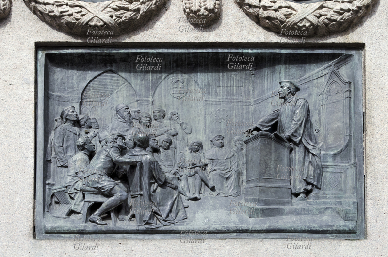 Giordano BRUNO (1548-1600) tiene la lezione ad Oxford. Stampa da bassorilievo di Ettore Ferrari (1848 - 1929), Roma XX secolo
