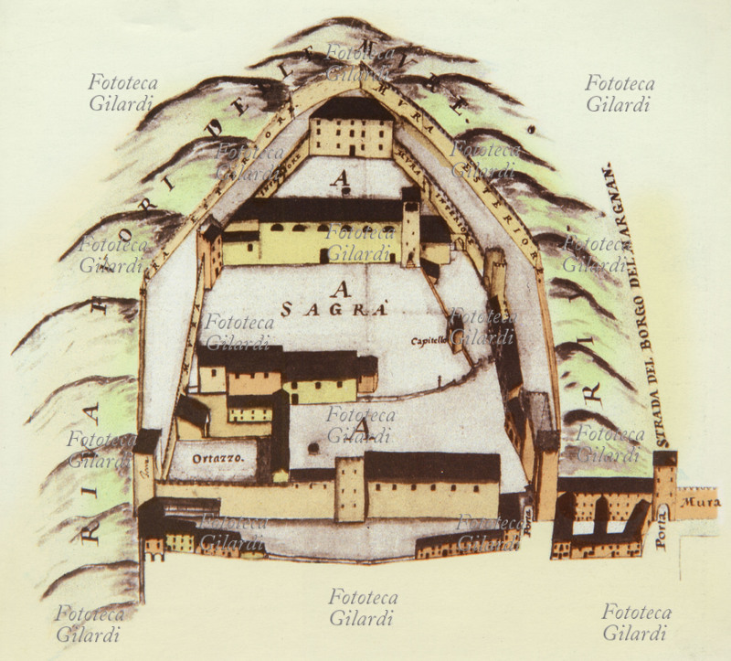 BASSANO DEL GRAPPA la pianta della città in un disegno del 1735 conservato nell\