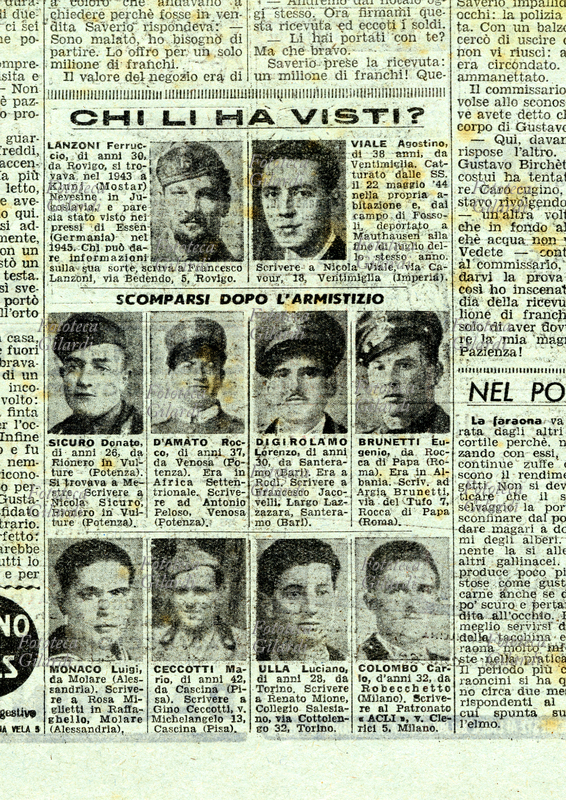 DISPERSI DI GUERRA "Chi li ha visti?", "Scomparsi dopo l\