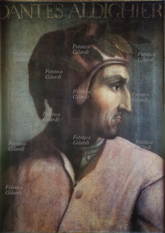 Dante ALIGHIERI (1285-1321) il celebre profilo del sommo poeta in un ritratto eseguito da autore ignoto, XV secolo.