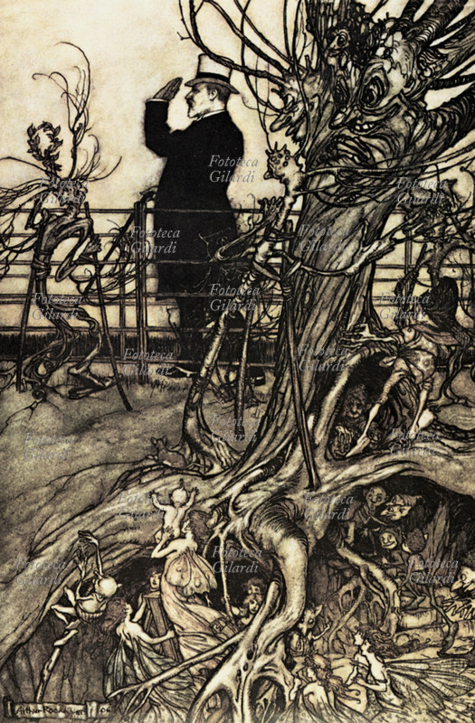 FAVOLE I Giardini di Kensington sono a Londra, dove vive il Re. Illustrazione di Arthur Rackham (19 settembre 1867 – 6 settembre 1939) per la favola di J.M. Barrie (9 maggio 1860 – 19 giugno 1937) \