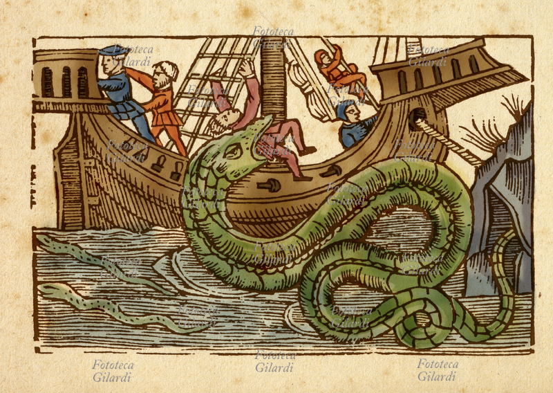 MONSTERS The sea serpent of the Norwegian Sea, grab the unwary sailors from the decks of ships. Woodcut from "Historia de Gentibus Septentrionalibus" (1555), the Bishop of Uppsala, Olaus Magnus (1490-1557). The work in 22 volumes had the intent to disclose customs, stories and legends of the Swedish populations. The extensive and detailed description of the environment and culture of the Nordic could not leave out the sea monsters that, according to the beliefs of the time, roamed the seas of the north. Sixteenth century.